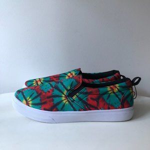 Taxi tie dye red green slip on canvas sneakers